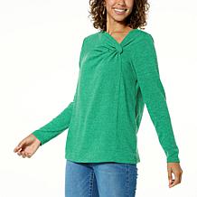 DG2 by Diane Gilman Brushed Sweater Knit Shoulder Twist Top
