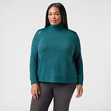 DG2 by Diane Gilman Brushed Sweater Knit Turtleneck Top with PU Det...