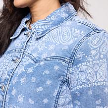DG2 by Diane Gilman Classic Stretch Scarf Print Denim Jacket