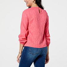DG2 by Diane Gilman Cotton Clipped Jacquard Sweetheart Easy Blouse