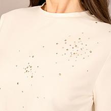 DG2 by Diane Gilman Cotton Jersey Embellished Crew-Neck Top