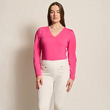 DG2 by Diane Gilman Cotton Knit Pleated Curtain Shoulder Top