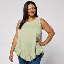 DG2 by Diane Gilman Cotton Modal Slub-Embellished Ruffle Tank Tunic