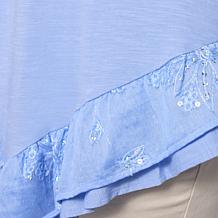 DG2 by Diane Gilman Cotton Modal Slub-Embellished Ruffle Tank Tunic