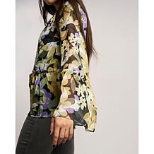 DG2 by Diane Gilman Crinkle Chiffon Bell Sleeve Blouse
