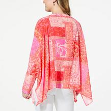 DG2 by Diane Gilman Crinkled Chiffon Button-Up Easy Poncho Top & Cami