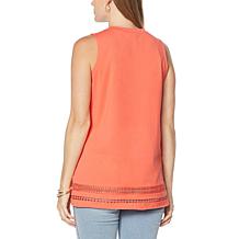 DG2 by Diane Gilman Crocheted Lace Trim Tank