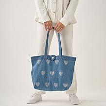 DG2 by Diane Gilman Crystal Heart Denim Tote Bag