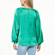 DG2 by Diane Gilman Cutout V-Neck Satin Hi-Low Hem Blouse
