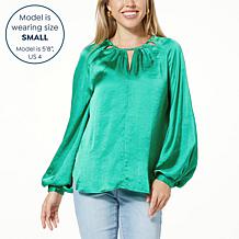 DG2 by Diane Gilman Cutout V-Neck Satin Hi-Low Hem Blouse