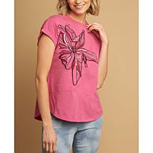 DG2 by Diane Gilman Embellished Hi-Low Hem Knit Tee