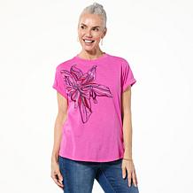 DG2 by Diane Gilman Embellished Hi-Low Hem Knit Tee