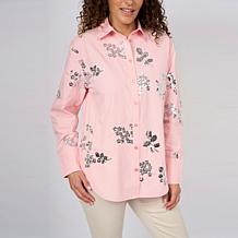 DG2 by Diane Gilman Embellished Striped Poplin Button-Down Shirt