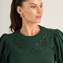 DG2 by
Diane Gilman Embroidered Balloon-Sleeve Brushed Knit Top