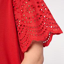DG2 by
Diane Gilman Embroidered Eyelet Sleeve Mixed Media Tee
