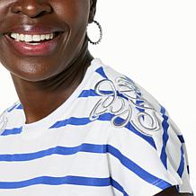 DG2 by Diane Gilman Embroidered Striped Knit Tee