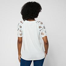 DG2 by Diane Gilman Everyday Jersey Eyelet Ruched Sleeve Top