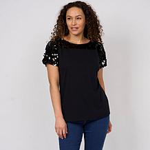 DG2 by Diane Gilman Everyday Jersey Paillette Yoke Knit Top