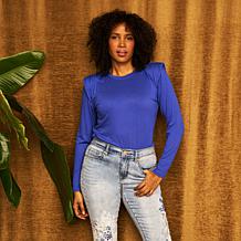 DG2 by Diane Gilman Everyday Jersey Shirred Shoulder Long-Sleeve Tee