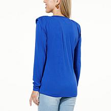 DG2 by Diane Gilman Everyday Jersey Shirred Shoulder Long-Sleeve Tee