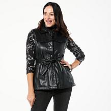 DG2 by Diane Gilman Faux Leather Belted Moto Vest