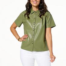 DG2 by Diane Gilman Faux Leather Short-Sleeve Button-Up Shirt
