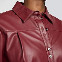 DG2 by Diane Gilman Faux Leather Short-Sleeve Button-Up Shirt