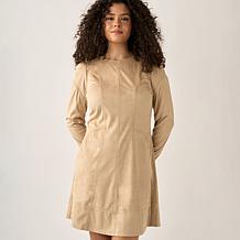 DG2 by Diane Gilman Faux Suede Long Puff Sleeve Paneled Dress