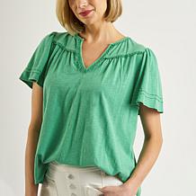 DG2 by Diane Gilman Flutter-Sleeve Top with Hi-low Shirttail Hem