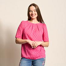 DG2 by Diane Gilman Geometric Clipped Jacquard Pleated Blouse