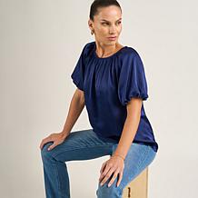 DG2 by Diane Gilman Hammered Satin Bubble Sleeve Top