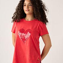 DG2 by Diane Gilman Heart Embellished Short-Sleeve Tee