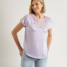 DG2 by Diane Gilman Just Like Silk Crochet Lace Yoke Dolman Top