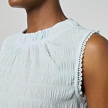 DG2 by Diane Gilman Knit Micro Plisse Gathered Neck Sleeveless Top