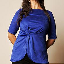 DG2 by Diane Gilman Knot-Front Faux Suede Top