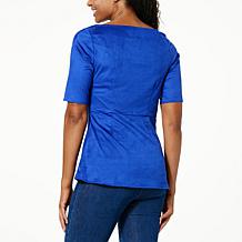 DG2 by Diane Gilman Knot-Front Faux Suede Top