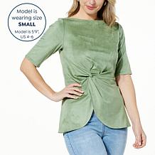 DG2 by Diane Gilman Knot-Front Faux Suede Top