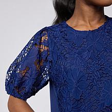 DG2 by Diane Gilman Lace Eyelet Embroidered Puff-Sleeve Top