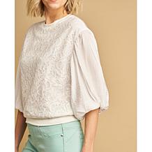 DG2 by Diane Gilman Lace-Front 3/4 Lantern Sleeve Blouse