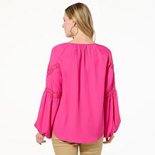 DG2 by Diane Gilman Lace Grommet Inset Long Sleeve Blouse