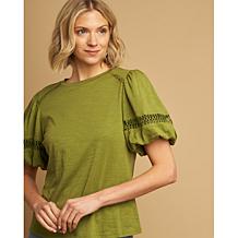 DG2 by Diane Gilman Lace Inset Puff-Sleeve Top