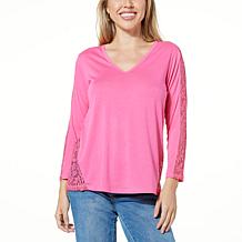 DG2 by Diane Gilman Lace Inset V-Neck Top