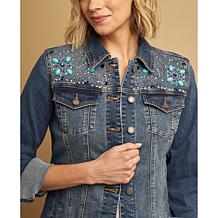 DG2 by Diane Gilman Legacy Embellished Stretch Denim Jean Jacket