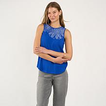 DG2 by Diane Gilman Metallic Embroidered Mixed Media Tank