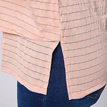 DG2 by Diane Gilman Metallic Striped Jersey V-Neck Easy Top