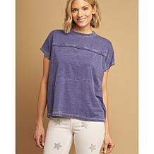 DG2 by Diane Gilman Metallic-Trimmed Relaxed Crew Neck Knit Top