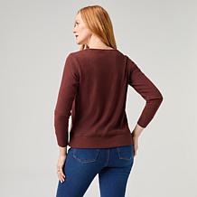 DG2 by Diane Gilman Mixed Media Brushed Sweater Knit V-Neck Top