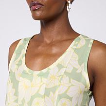 DG2 by Diane Gilman Mixed Media Pleated Front High-Low Tank