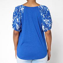 DG2 by
Diane Gilman Mixed Media Puff Sleeve V-neck Top