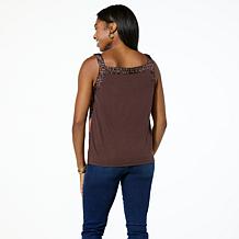 DG2 by Diane Gilman Mixed Media Scarf Print V-Neck Tank